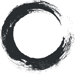 A black ink brush circle symbolizes zen and harmony in minimalist Japanese art style.