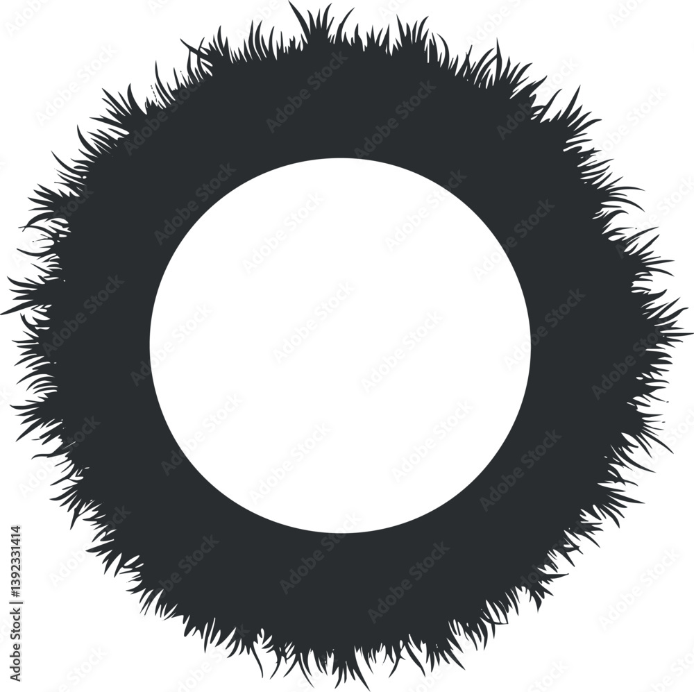 Poster black circular fuzzy border design on white background for abstract decoration or graphic design.
