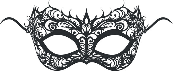 Ornate black and white masquerade mask with intricate filigree design for elegant events.