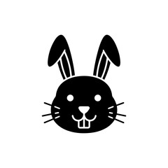 Rabbit Face with Ears and Teeth Black Icon