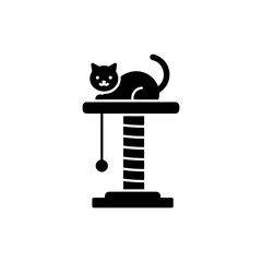 Scratching Post with Cat on Top - Flat Design Icon