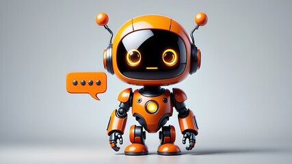 Cute orange chatbot robot, futuristic artificial intelligence assistant, digital communication technology, friendly AI design, innovation in robotics, future technology concept