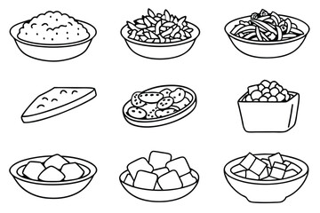 Tofu Stir Fry Line Art Artwork with Minimalist Cooking Ingredients Scene