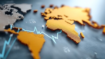 Global business growth chart with rising arrows and world map