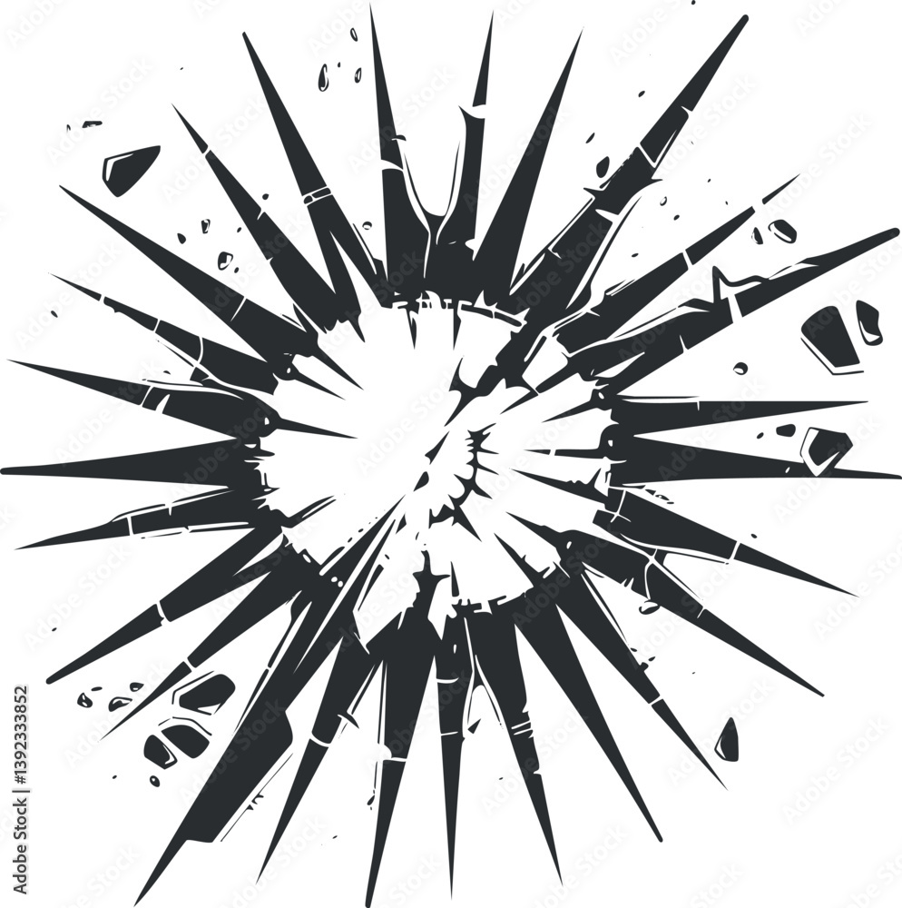 Aufkleber abstract black and white explosion graphic with jagged edges and dynamic energy pattern.