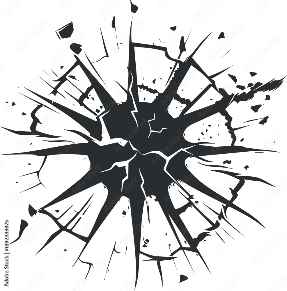 Poster abstract black and white illustration of a jagged crack pattern with sharp lines.