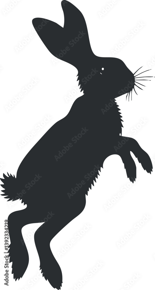 Poster Silhouette of a leaping rabbit, showcasing dynamic movement in a minimalist black design.