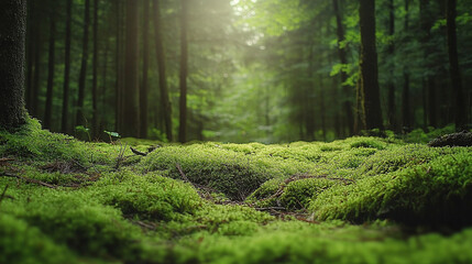 Obraz premium Close-Up of Vibrant Green Moss in a Peaceful Forest. Serene Nature Landscape