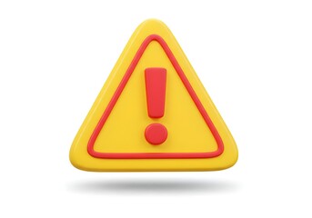 3D Yellow Caution Icon Alert Triangle with Exclamation Mark
