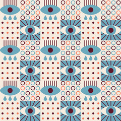 Abstract Seamless Geometric Eye Pattern with Circles with Dots