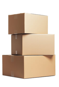  Three rectangular brown cardboard boxes are stacked vertically against a transparent background.