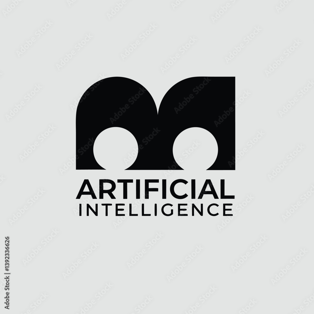 Poster ai-themed vector logo design with abstract shapes representing machine learning and futuristic techn
