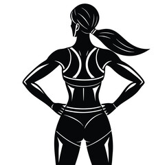 A focused athlete to track her performance. A muscular athlete shows a strong torso silhouette. 
