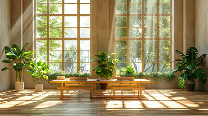 Sleek Eco-Friendly Office with Wooden Furniture and Minimalist Design