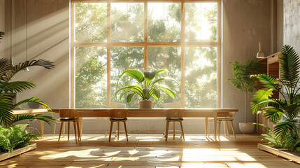 Sleek Eco-Friendly Office with Wooden Furniture and Minimalist Design