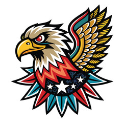 Eagle head silhouette logo with fierce expression and bold contour lines. Perfect for strong branding, mascots, or vintage badge designs with a patriotic or powerful edge.