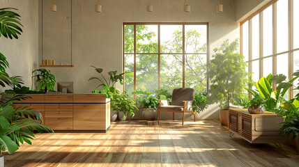 Sleek Eco-Friendly Office with Wooden Furniture and Minimalist Design