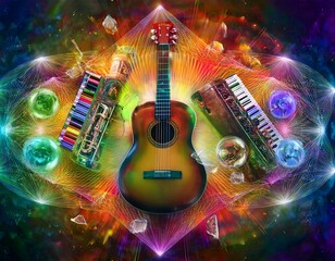 Fototapeta premium Instruments in sacred shapes pulse with energy divine