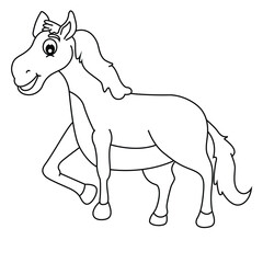 Cute cartoon hand drawn vector horse coloring page.