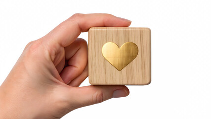 Fototapeta premium hand holding a heart icon on wooden block