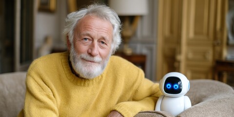 Senior man with robot companion at home (1)