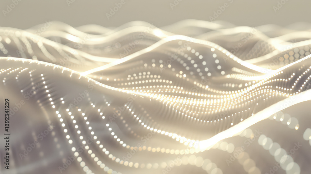 Wall mural the image is a white and yellow wave with many dots