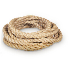 A coiled rope made of natural fibers, commonly used in various applications like sailing, climbing, and crafting.