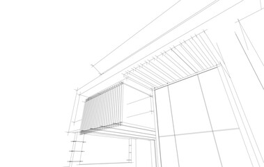 Futuristic Architectural Wireframe. Abstract Modern Building Design in Digital Sketch Style