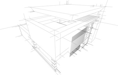 Futuristic Architectural Wireframe. Abstract Modern Building Design in Digital Sketch Style
