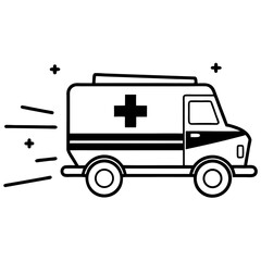 Fototapeta premium A silhouette of an ambulance rushing forward with emergency lights