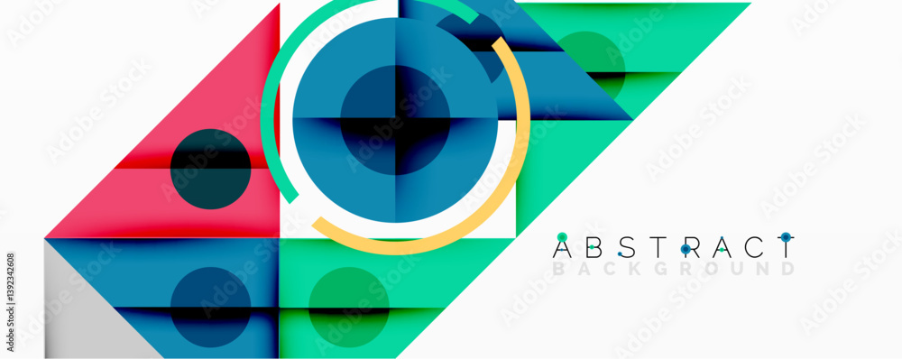 Aufkleber bright geometric shapes overlap. circles, triangles, squares create dynamic composition. modern desi