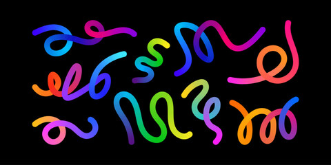 Obraz premium Color Gradient Lines and Abstract 3D Shapes Wavy Rainbow Ribbons and Spiral Geometric Elements