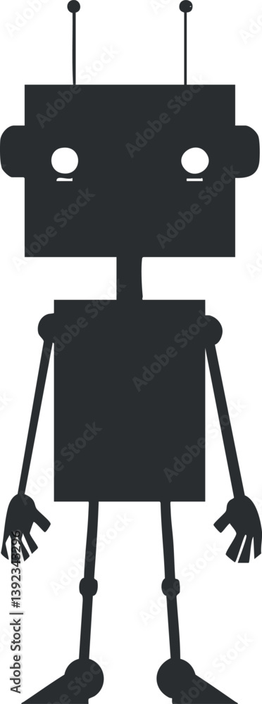 Aufkleber silhouette of a simple robot with antennas and humanoid shape in vector illustration style.