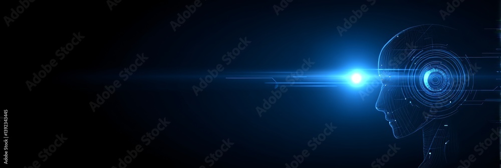 Poster a robotic man's face is represented in a 3d stock rendering cyborg
