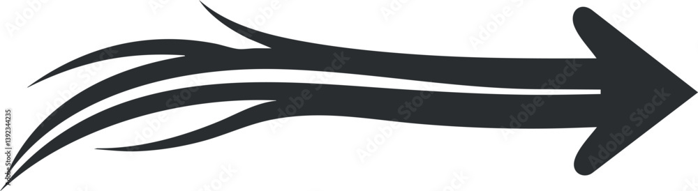 Poster black arrow with decorative lines, symbolizing direction and motion in a simple vector design.