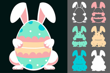 Easter Bunny with Egg Papercut Vector Set – Cute Laser Cut SVG Design for Cricut, Silhouette, DIY Crafts and Holiday Decorations