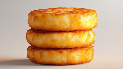 Stack of Crispy Fried Potato Cakes or Hash Browns on White

