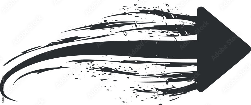 Poster black grunge-style arrow pointing right, symbolizing direction and progress in dynamic design.