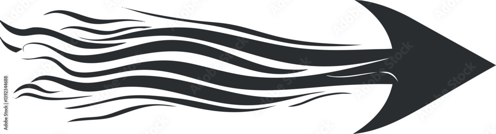 Aufkleber black and white stylized arrow depicting movement and progress in a dynamic design.