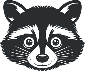 Obraz premium Black and white cartoon raccoon illustration with expressive eyes and detailed facial features.