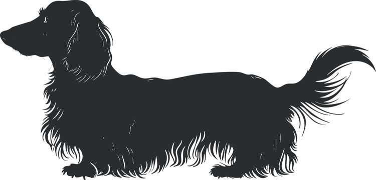 Silhouette of a long-haired dachshund dog in profile, showcasing its distinctive outline.