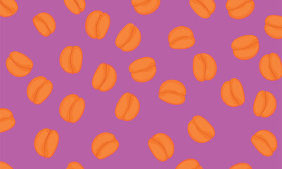 Vector seamless pattern with apricots on pink background. Line orange ripe apricot pattern. Orange apricot background. Orange pink vector food graphic.