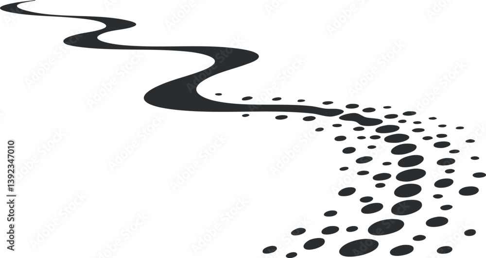Poster abstract black and white design featuring a wavy line with dotted pattern creating movement.