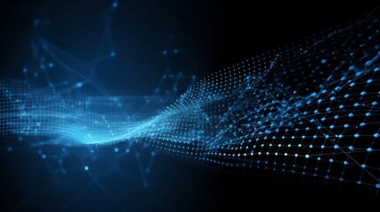Abstract blue digital network data flows smoothly across a dark background creating a futuristic feel.  Perfect for technology and science presentations.