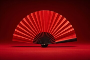 araffed red fan on a red background with a black handle
