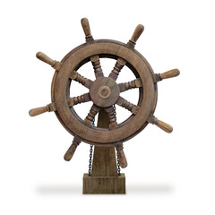 A wooden ship's steering wheel, commonly used on boats for navigation and control.