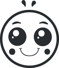 Obraz premium Black and white cartoon emoji with a smiling face and large expressive eyes.