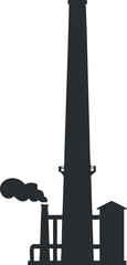 Silhouette of an industrial factory with a tall chimney emitting smoke into the sky.
