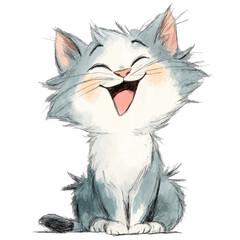 Fototapeta premium Joyful Cat's Delightful Smile: An adorable cartoon cat beams with a contagious smile, radiating happiness and playful charm. Its captivating expressions embody pure joy.