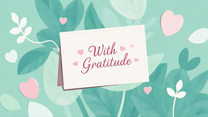 Gratitude Card in Soft Colors with Leaves and Hearts Background